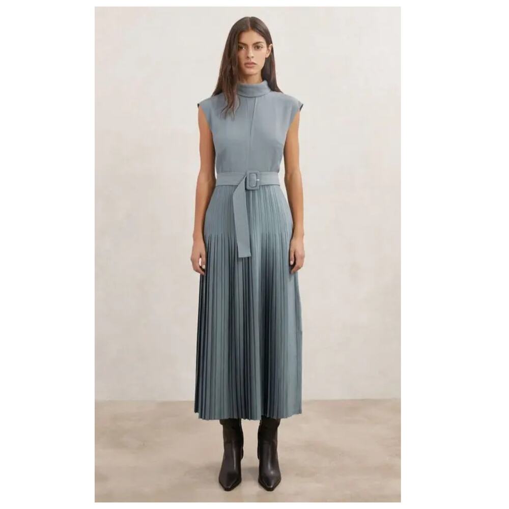 Reiss Ania Belted Pleated Midi Dress Size US/12